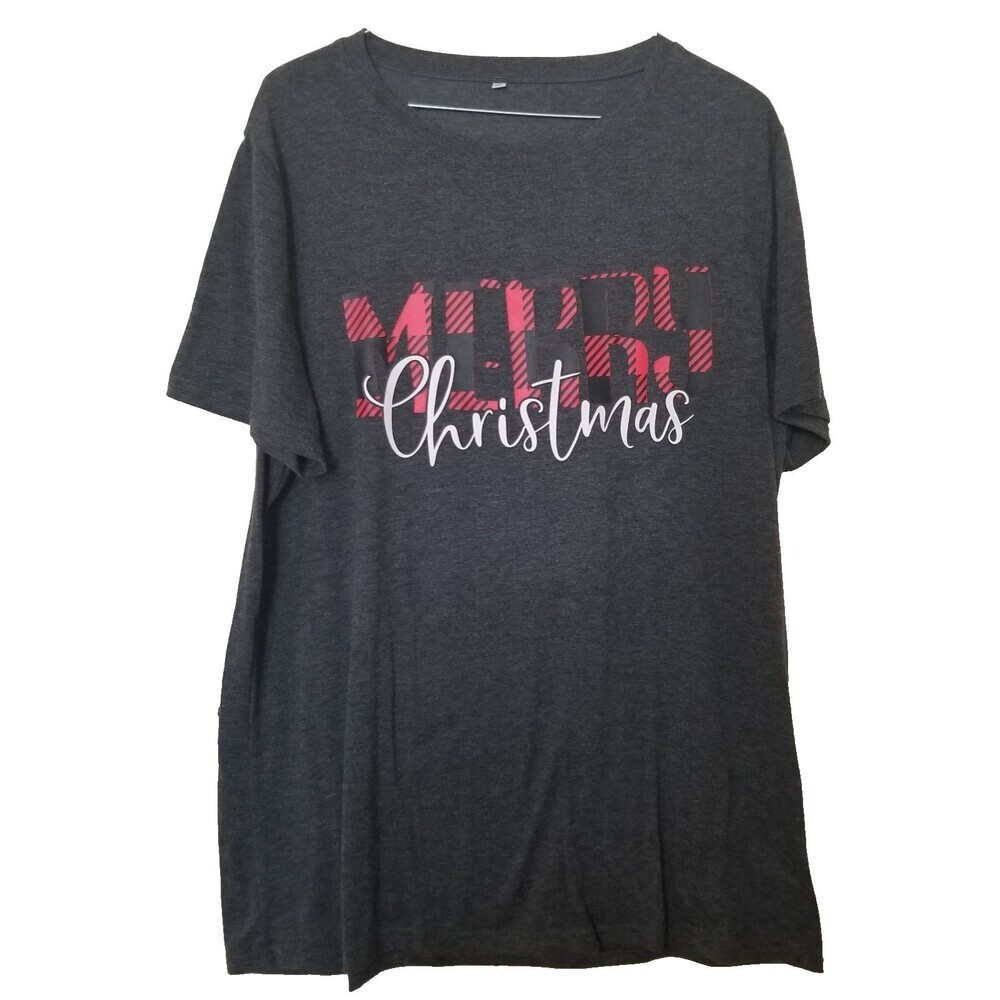 Womens Merry Christmas Holiday Xlarge Gray Tshirt Short Sleeve